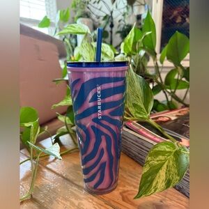 Starbucks 2021 Pink & Blue Zebra Print Cold Cup Tumbler 24 oz